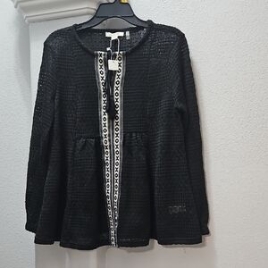 Simply Noelle Black Textured Top with White Accents